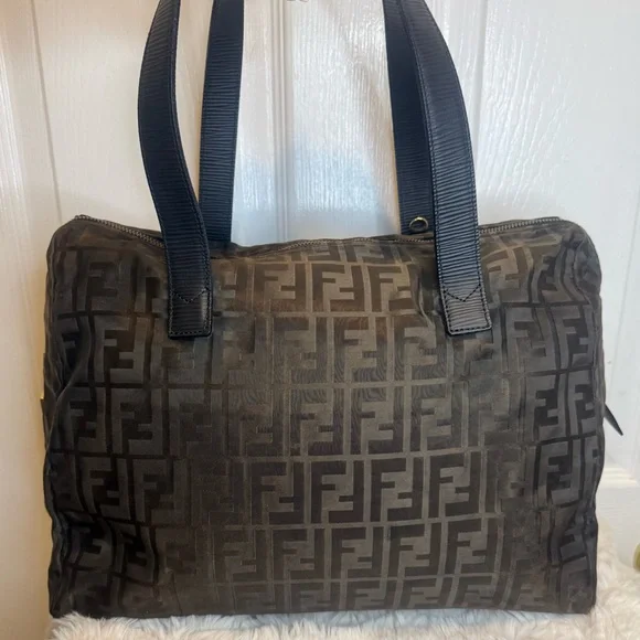 FENDI FF ZUCCA NYLON LEATHER MONOGRAM TRAVEL BAG TOTE PURSE UNISEX - Picture 4 of 16